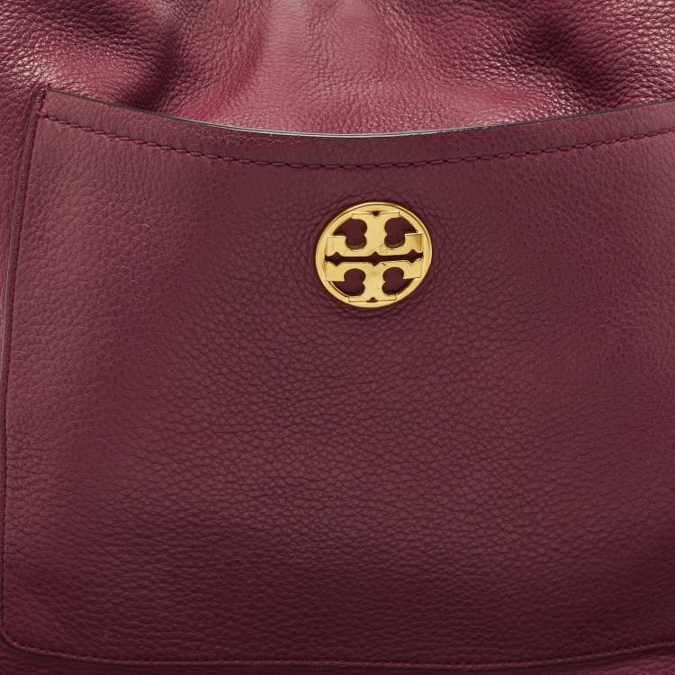Pre Owned Tory Burch Burgundy Leather Chelsea Chain Hobo