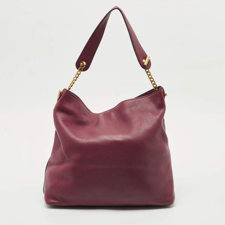 Pre Owned Tory Burch Burgundy Leather Chelsea Chain Hobo