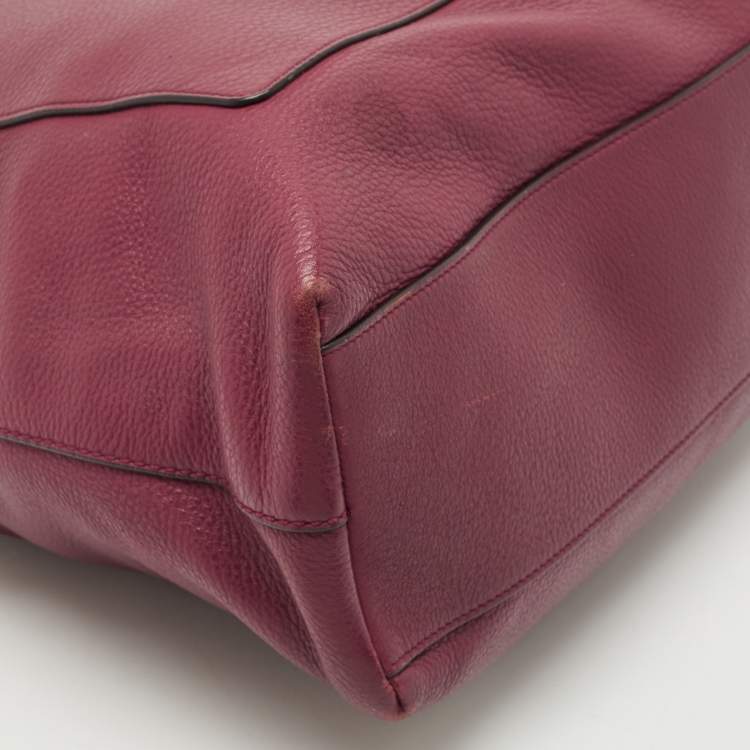 Pre Owned Tory Burch Burgundy Leather Chelsea Chain Hobo