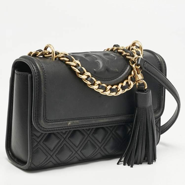 Pre Owned Tory Burch Black Leather Small Fleming Shoulder Bag