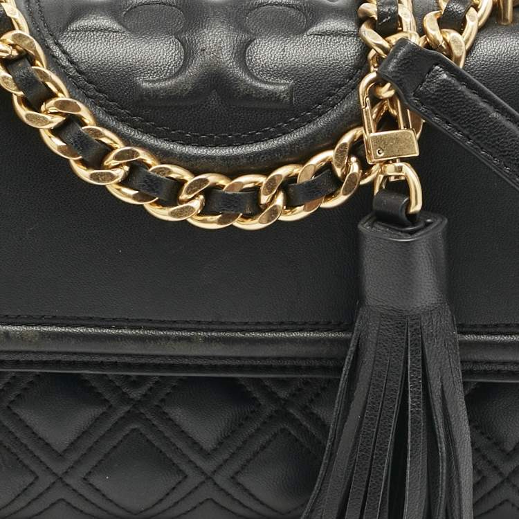Pre Owned Tory Burch Black Leather Small Fleming Shoulder Bag