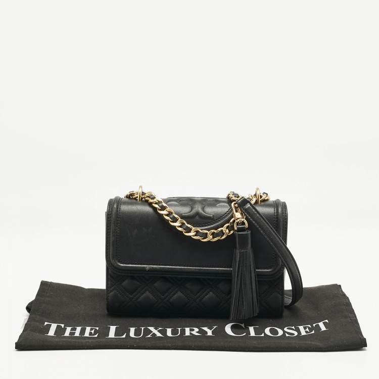 Pre Owned Tory Burch Black Leather Small Fleming Shoulder Bag