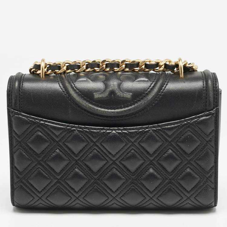 Pre Owned Tory Burch Black Leather Small Fleming Shoulder Bag