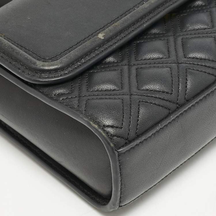 Pre Owned Tory Burch Black Leather Small Fleming Shoulder Bag