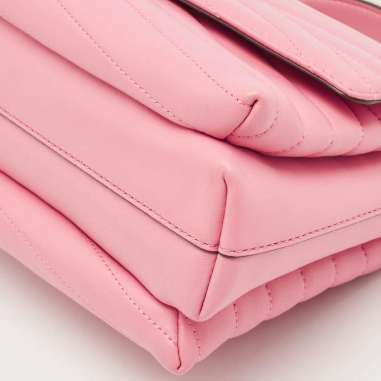 Pre Owned Tory Burch Pink Chevron Leather Kira Top Handle Bag