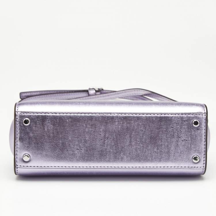 Pre Owned Tory Burch Metallic Purple Leather Mini Eleanor Top Handle Bag