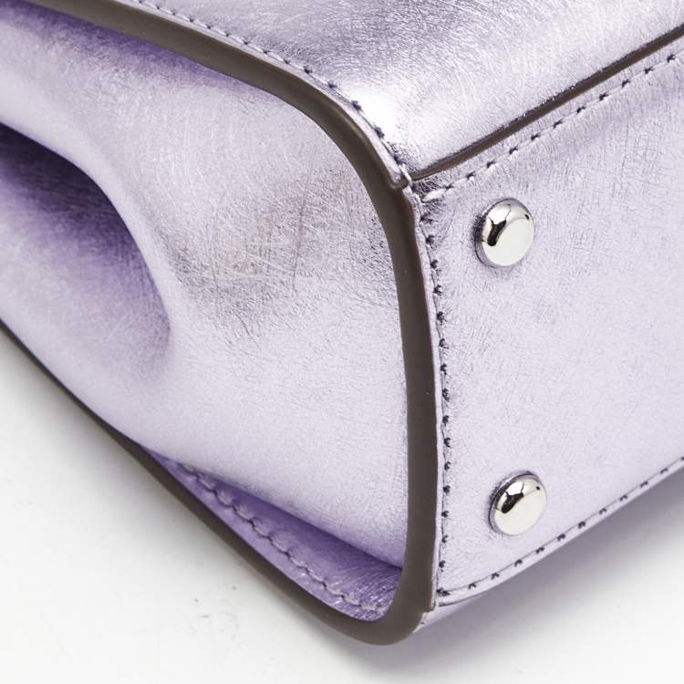 Pre Owned Tory Burch Metallic Purple Leather Mini Eleanor Top Handle Bag
