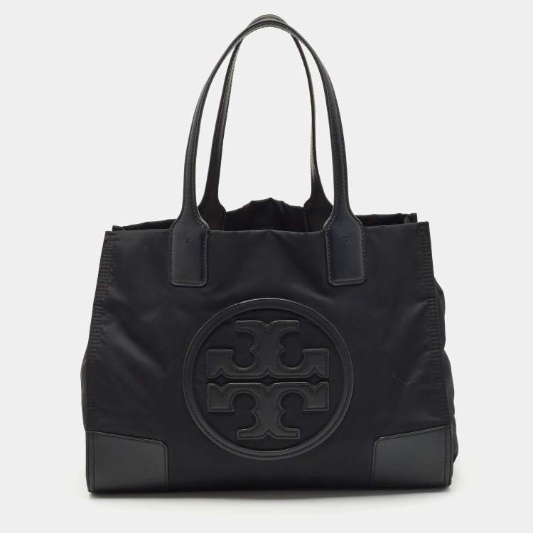 Pre Owned Tory Burch Black Nylon and Faux Leather Medium Ella Tote