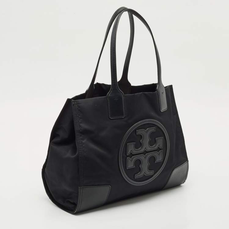 Pre Owned Tory Burch Black Nylon and Faux Leather Medium Ella Tote
