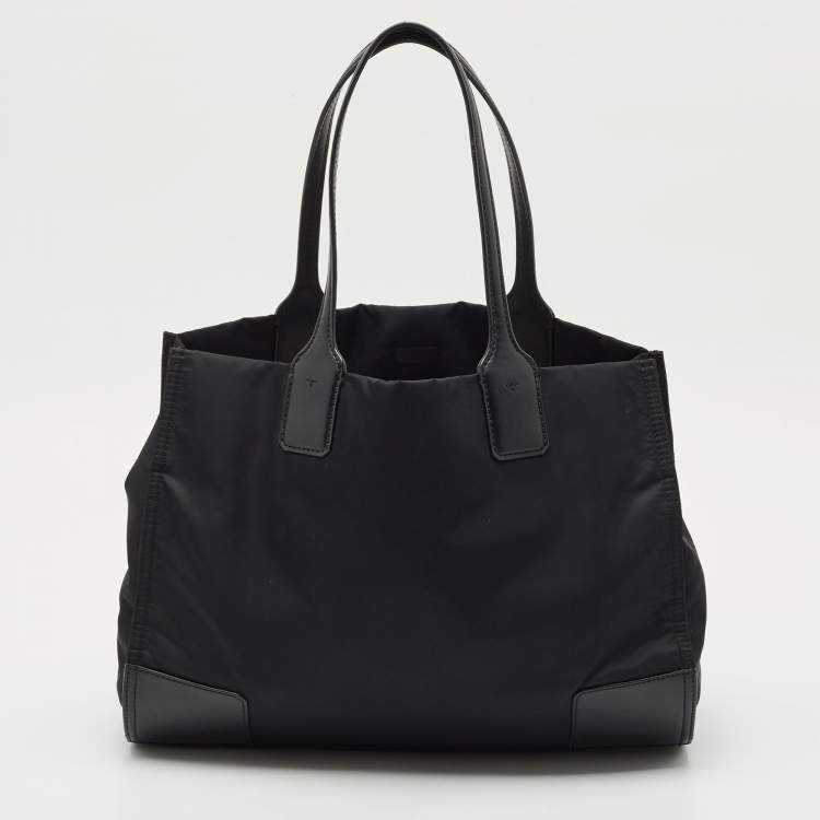 Pre Owned Tory Burch Black Nylon and Faux Leather Medium Ella Tote