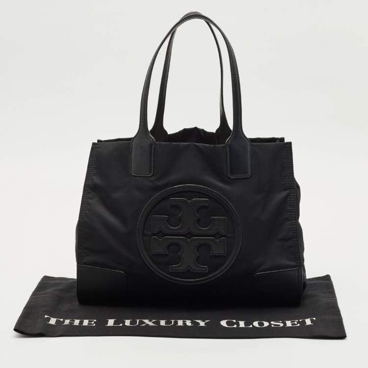 Pre Owned Tory Burch Black Nylon and Faux Leather Medium Ella Tote