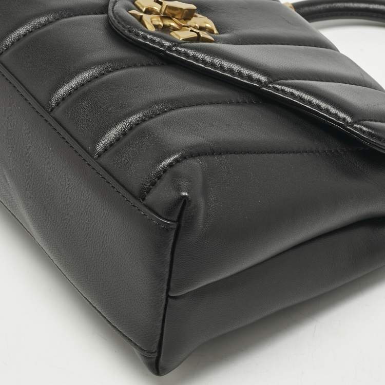 Pre Owned Tory Burch Black Quilted Small Leather Kira Top Handle Bag