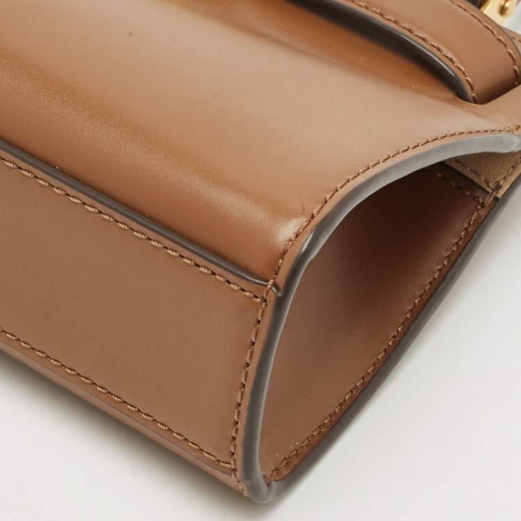 Pre Owned Tory Burch Brown Leather Petite Lee Radziwill Top Handle Bag