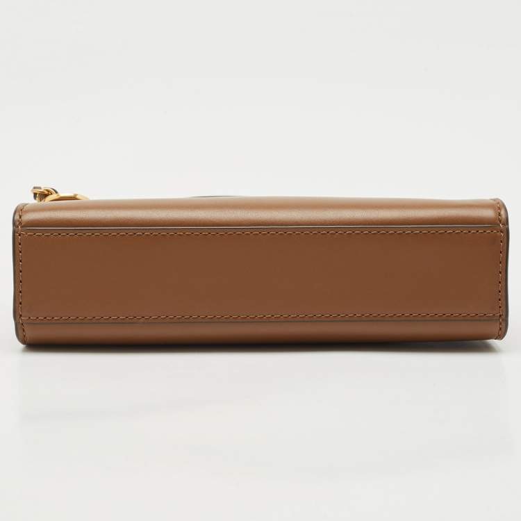 Pre Owned Tory Burch Brown Leather Petite Lee Radziwill Top Handle Bag
