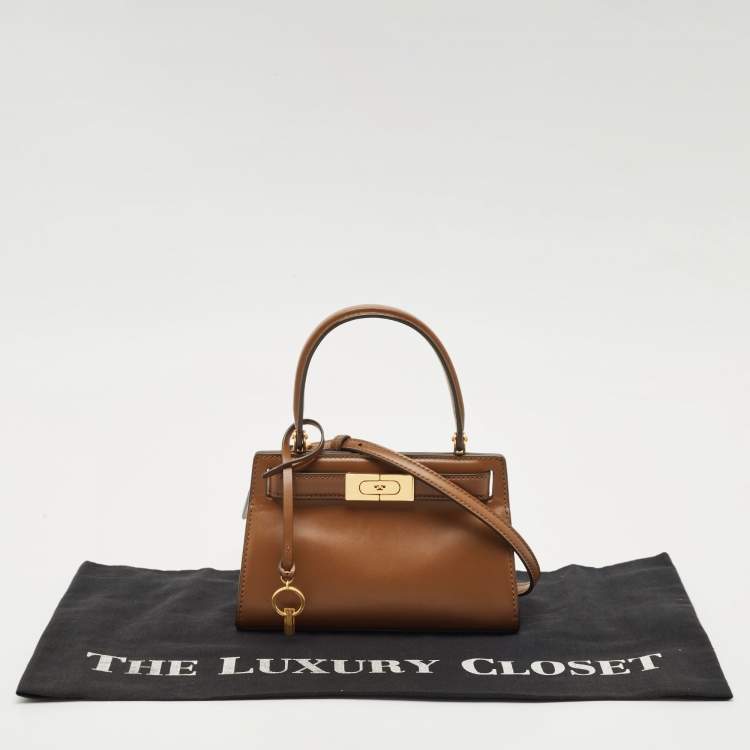 Pre Owned Tory Burch Brown Leather Petite Lee Radziwill Top Handle Bag