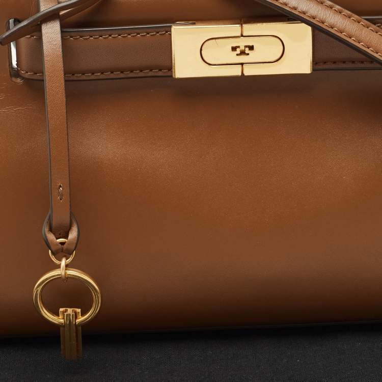 Pre Owned Tory Burch Brown Leather Petite Lee Radziwill Top Handle Bag