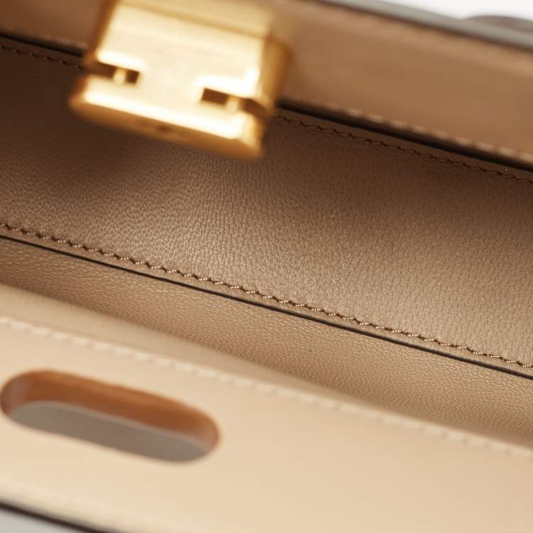 Pre Owned Tory Burch Brown Leather Petite Lee Radziwill Top Handle Bag