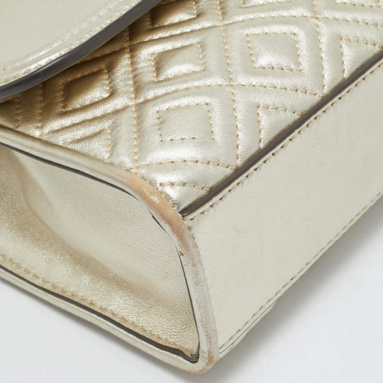 Pre Owned Tory Burch Pale Gold Leather Small Fleming Shoulder Bag