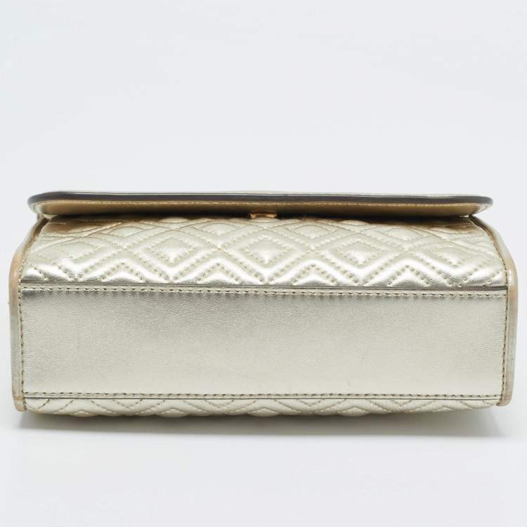 Pre Owned Tory Burch Pale Gold Leather Small Fleming Shoulder Bag