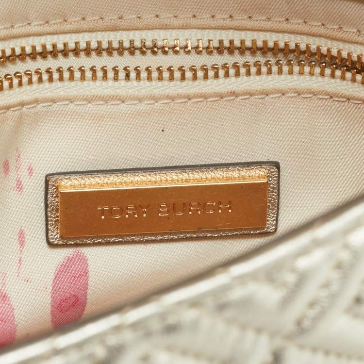 Pre Owned Tory Burch Pale Gold Leather Small Fleming Shoulder Bag