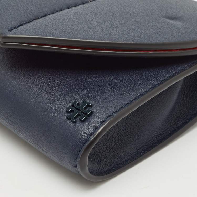 Pre Owned Tory Burch Navy Blue Leather Heart Clutch