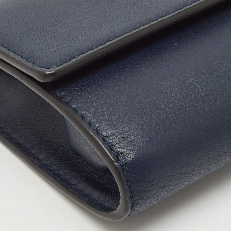 Pre Owned Tory Burch Navy Blue Leather Heart Clutch