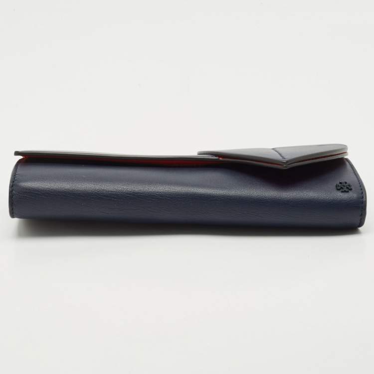 Pre Owned Tory Burch Navy Blue Leather Heart Clutch