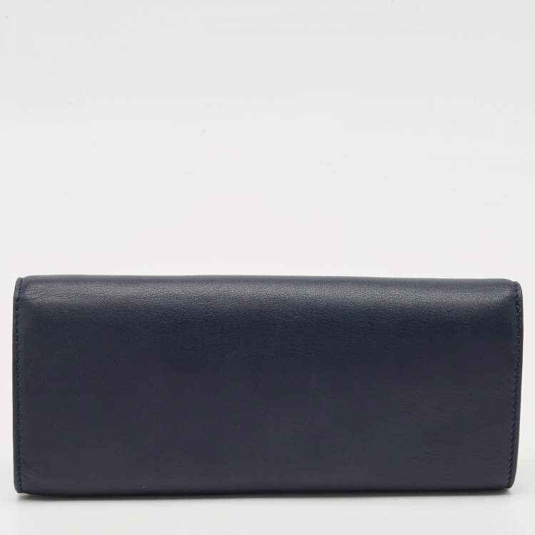 Pre Owned Tory Burch Navy Blue Leather Heart Clutch