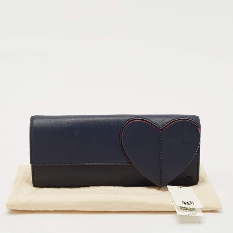 Pre Owned Tory Burch Navy Blue Leather Heart Clutch