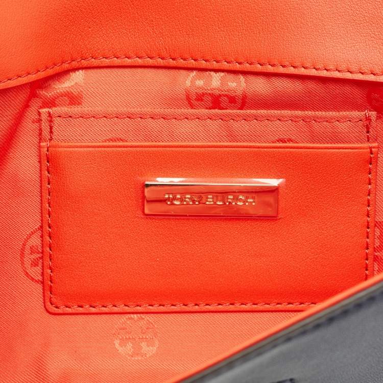 Pre Owned Tory Burch Navy Blue Leather Heart Clutch