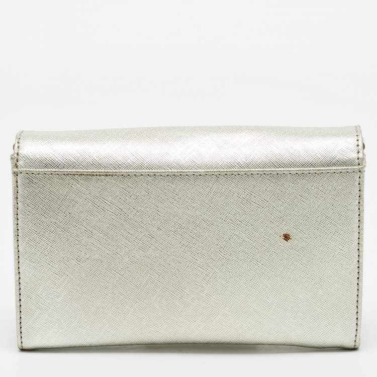 Pre Owned Tory Burch Silver Leather Robinson Wallet On Chain