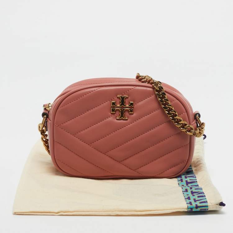 Pre Owned Tory Burch Coral Pink Leather Kira Camera Crossbody Bag