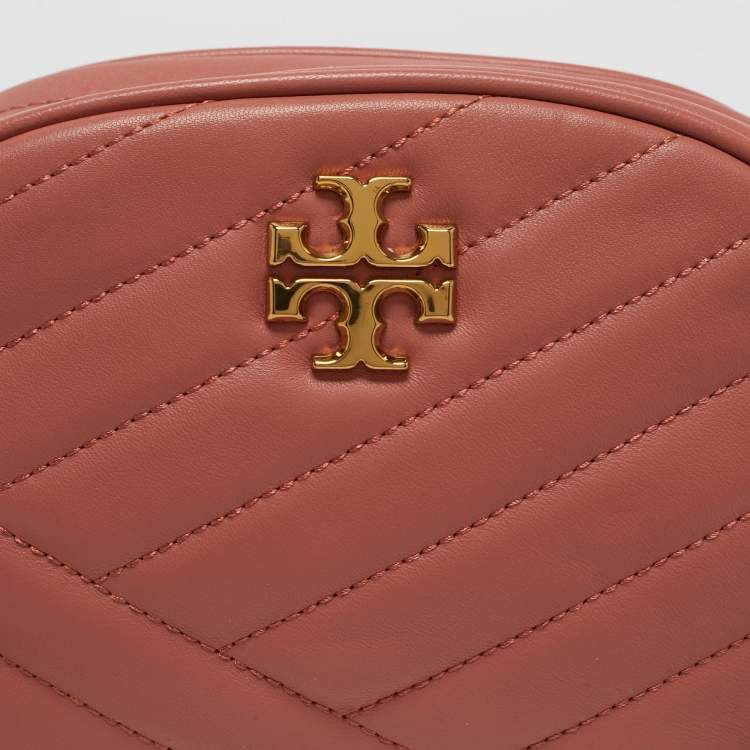 Pre Owned Tory Burch Coral Pink Leather Kira Camera Crossbody Bag