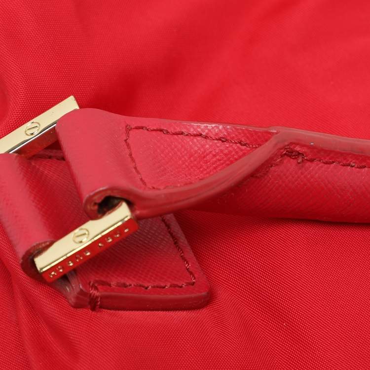 Pre Owned Tory Burch Red Leather and Nylon Tote