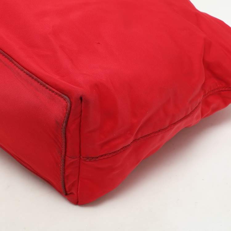 Pre Owned Tory Burch Red Leather and Nylon Tote