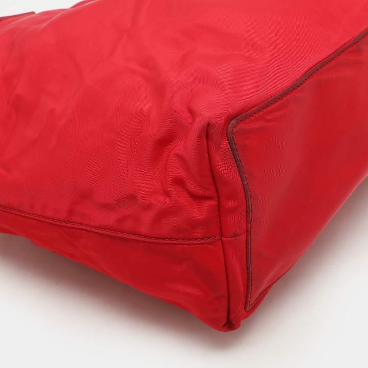 Pre Owned Tory Burch Red Leather and Nylon Tote