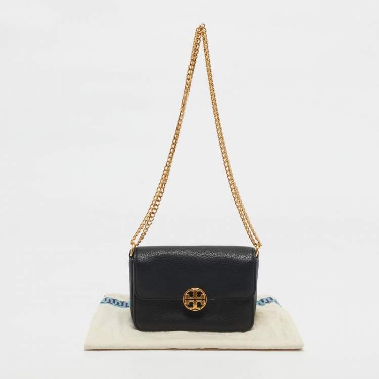 Pre Owned Tory Burch Black Leather Mini Chelsea Chain Shoulder Bag