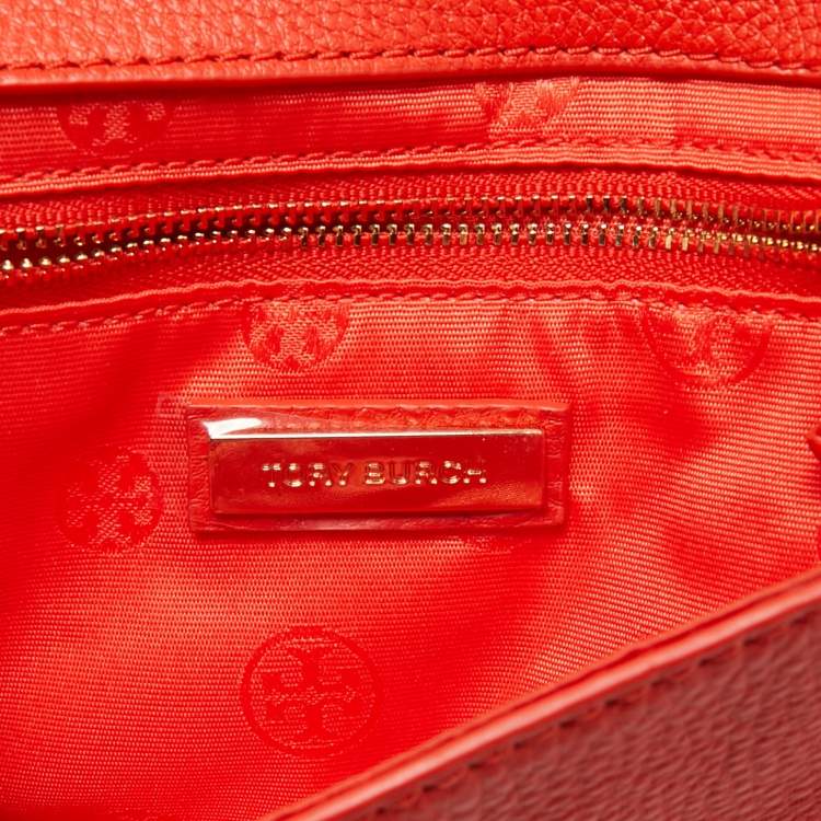 Pre Owned Tory Burch Poppy Red Leather Britten Chain Clutch