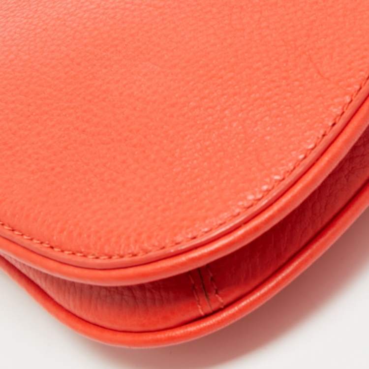 Pre Owned Tory Burch Poppy Red Leather Britten Chain Clutch