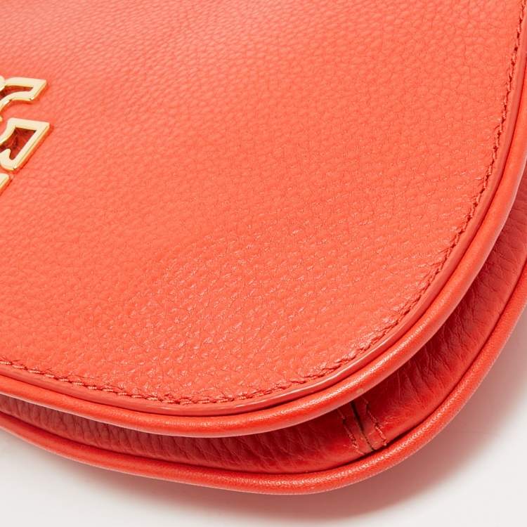 Pre Owned Tory Burch Poppy Red Leather Britten Chain Clutch
