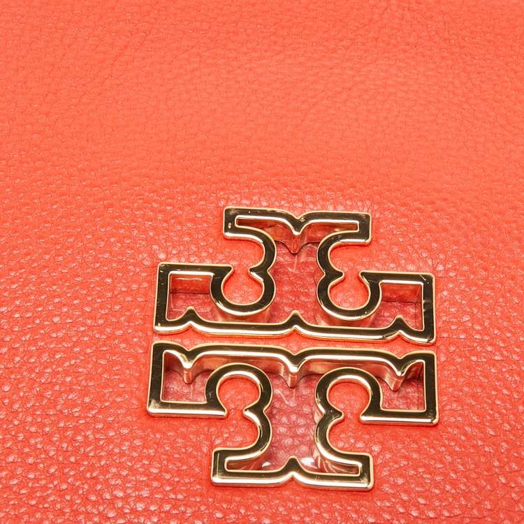 Pre Owned Tory Burch Poppy Red Leather Britten Chain Clutch