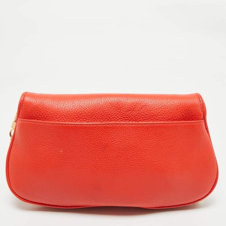 Pre Owned Tory Burch Poppy Red Leather Britten Chain Clutch