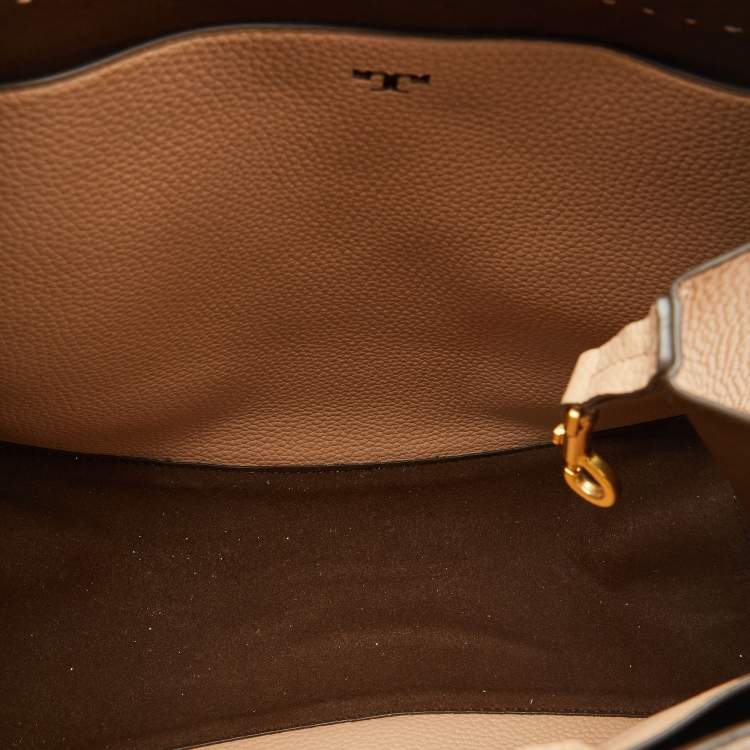 Pre Owned Tory Burch Sand Beige Leather McGraw Carryall Shoulder Bag