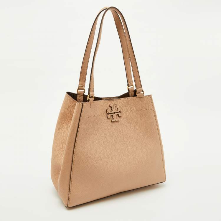 Pre Owned Tory Burch Sand Beige Leather McGraw Carryall Shoulder Bag