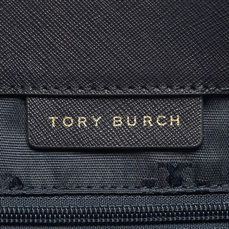 Pre Owned Tory Burch Navy Blue Saffiano Leather York Buckle Tote