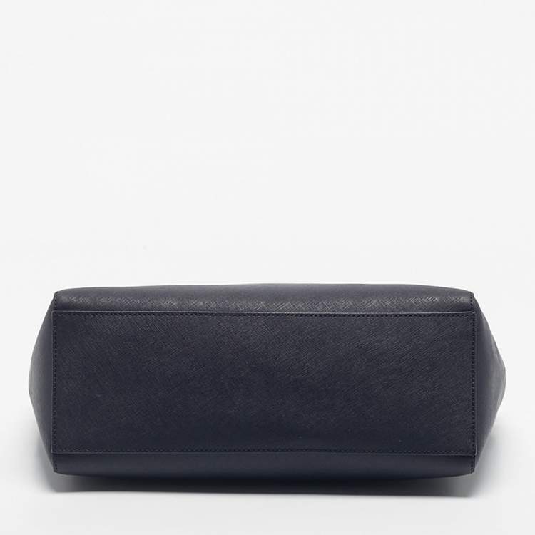 Pre Owned Tory Burch Navy Blue Saffiano Leather York Buckle Tote