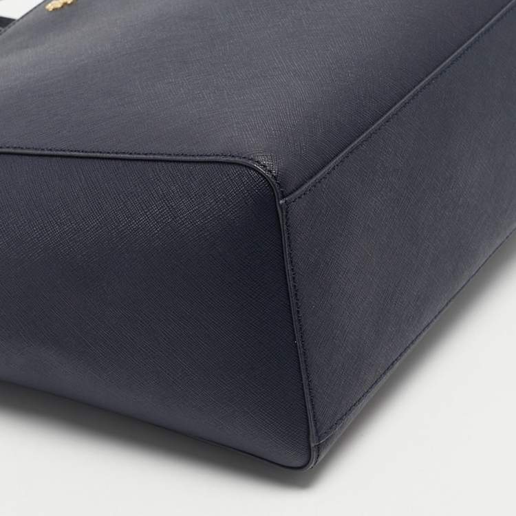Pre Owned Tory Burch Navy Blue Saffiano Leather York Buckle Tote
