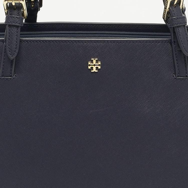 Pre Owned Tory Burch Navy Blue Saffiano Leather York Buckle Tote
