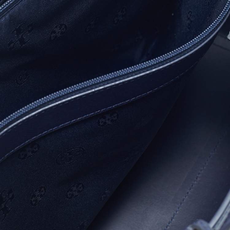 Pre Owned Tory Burch Navy Blue Saffiano Leather York Buckle Tote