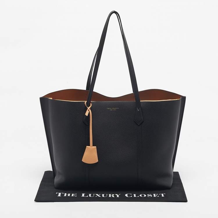 Pre Owned Tory Burch Black Leather Large Triple Compartment Perry Tote